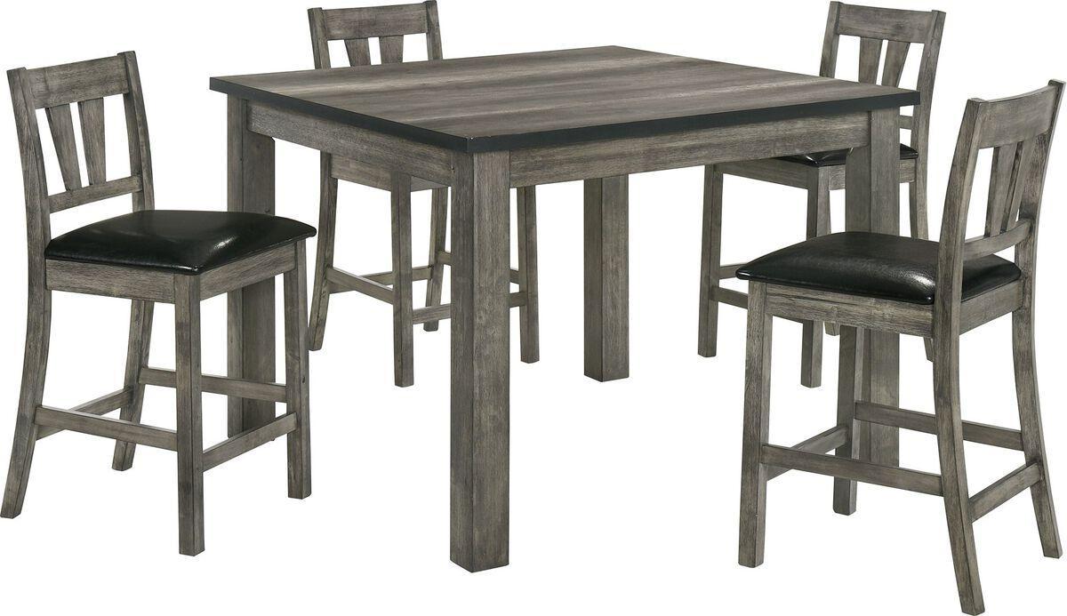 Elements Dining Sets - Grayson 5PC Counter Height Dining Set in Grey-Table & Four Padded Chairs Grey Oak