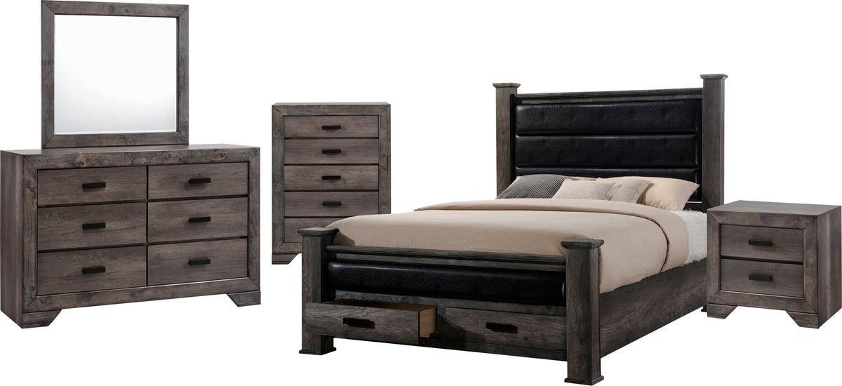 Elements Bedroom Sets - Grayson King Storage Poster 5PC Bedroom Set Grey Oak