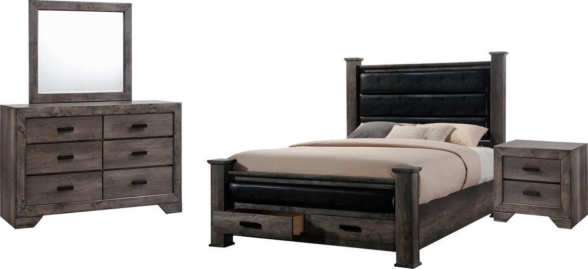 Elements Bedroom Sets - Grayson Queen Storage Poster 4PC Bedroom Set Grey Oak