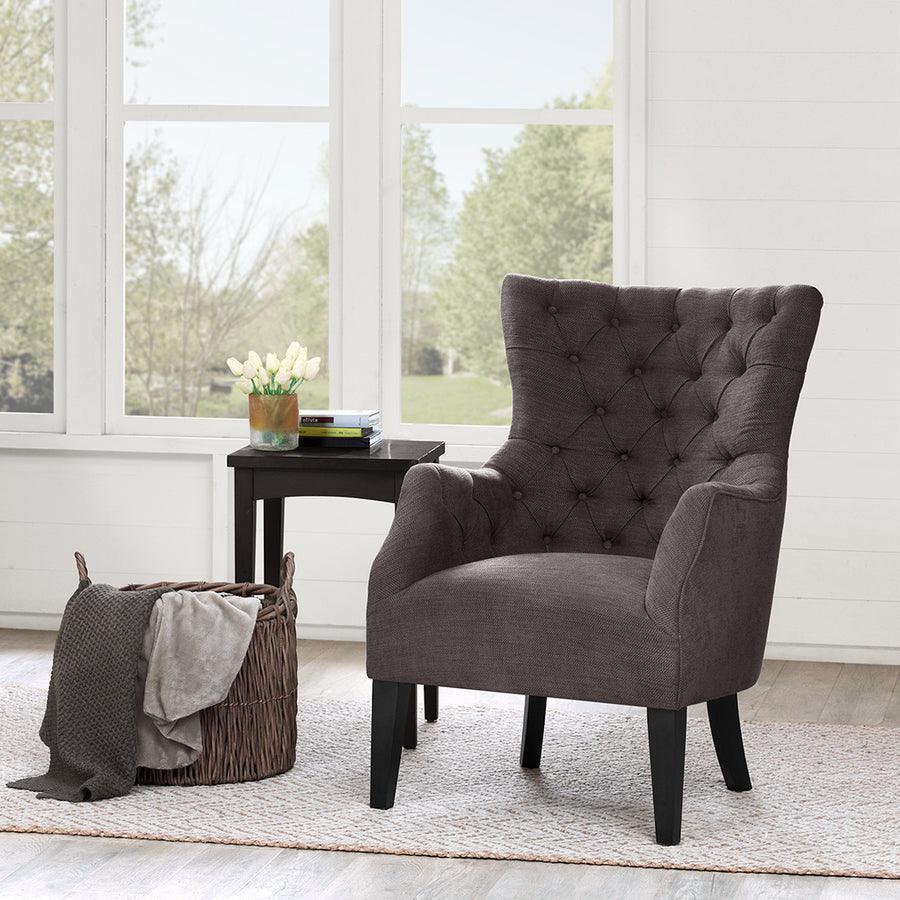 Olliix.com Accent Chairs - Hannah Button Tufted Wing Chair Brown