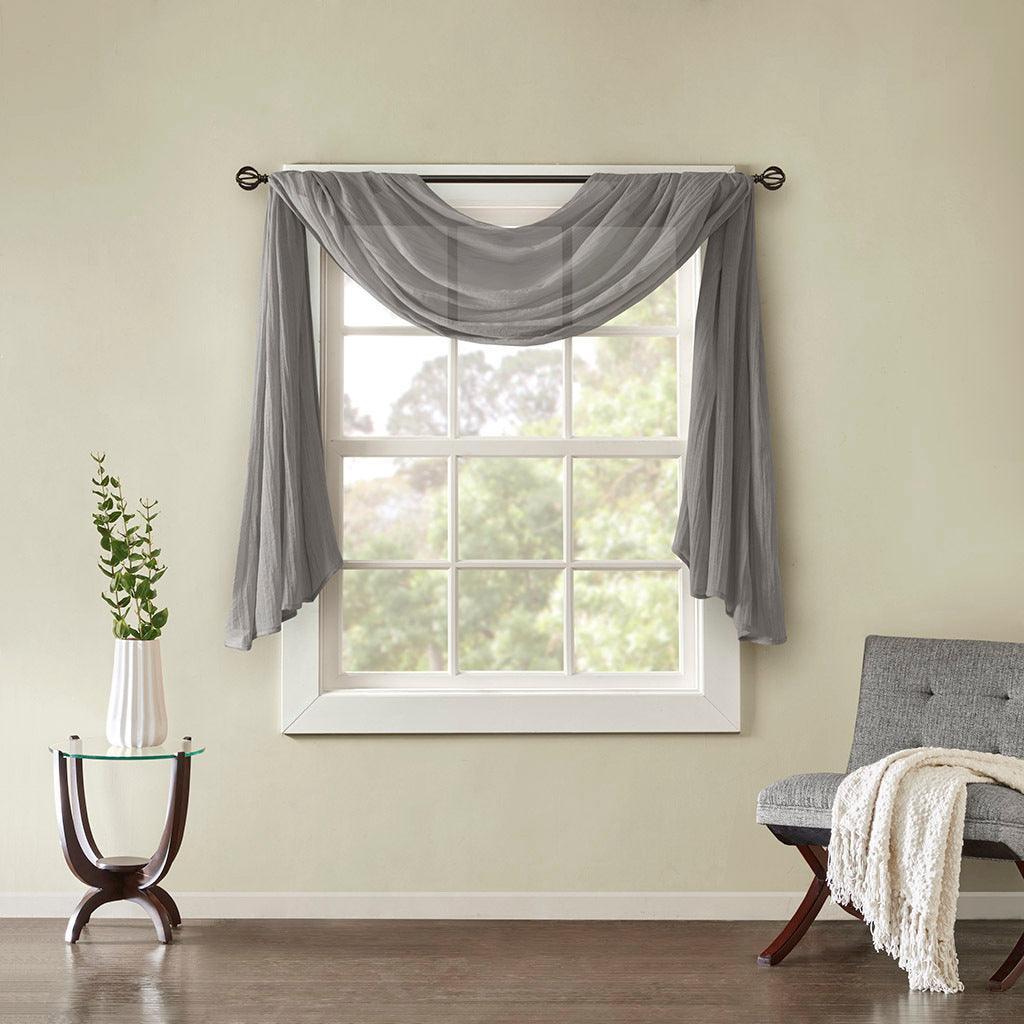 Olliix.com Curtains - Harper 144" Solid Crushed Scarf Sheer Gray