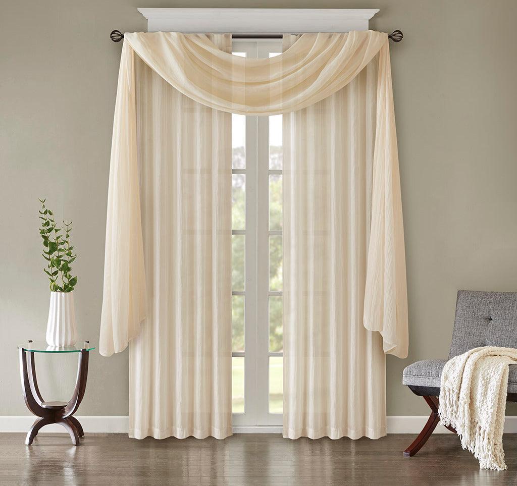 Olliix.com Curtains - Harper 216" Solid Crushed Scarf Sheer Cream