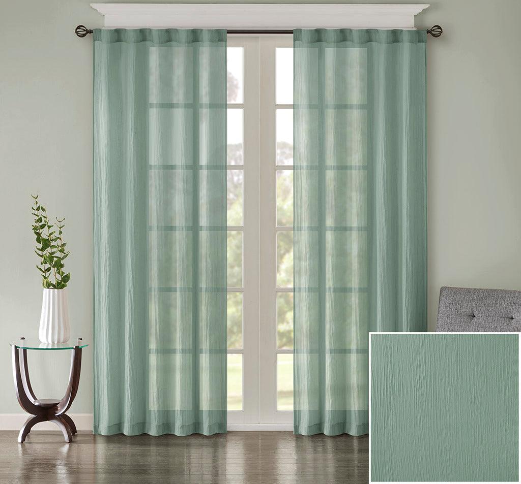 Olliix.com Curtains - Harper 95" Solid Crushed Window Panel Pair Aqua