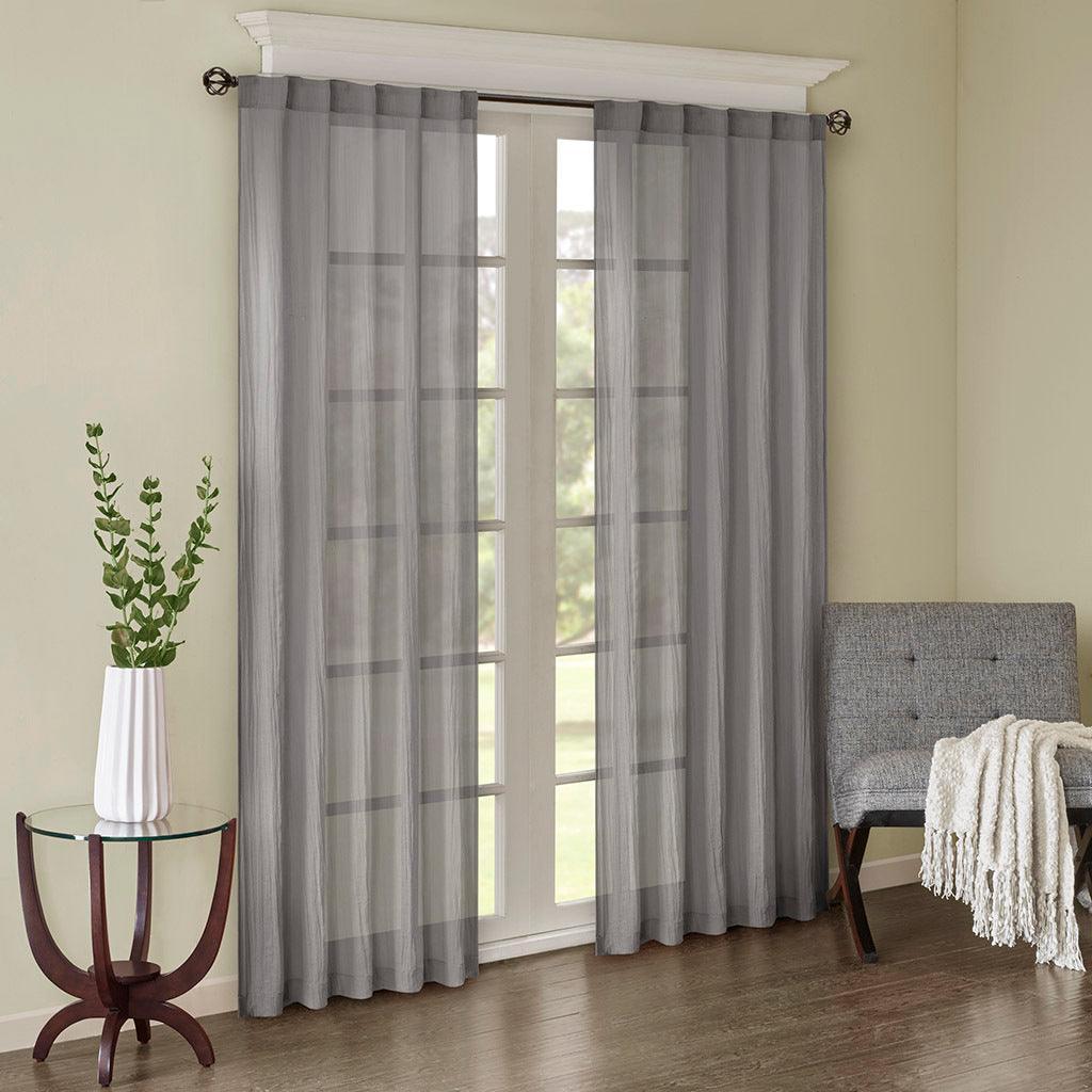 Olliix.com Curtains - Harper 95" Solid Crushed Window Panel Pair Gray