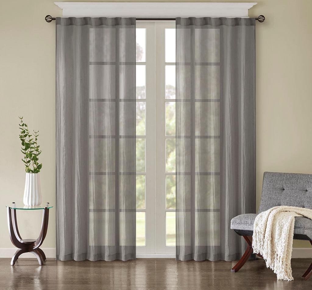 Olliix.com Curtains - Harper 95" Solid Crushed Window Panel Pair Gray