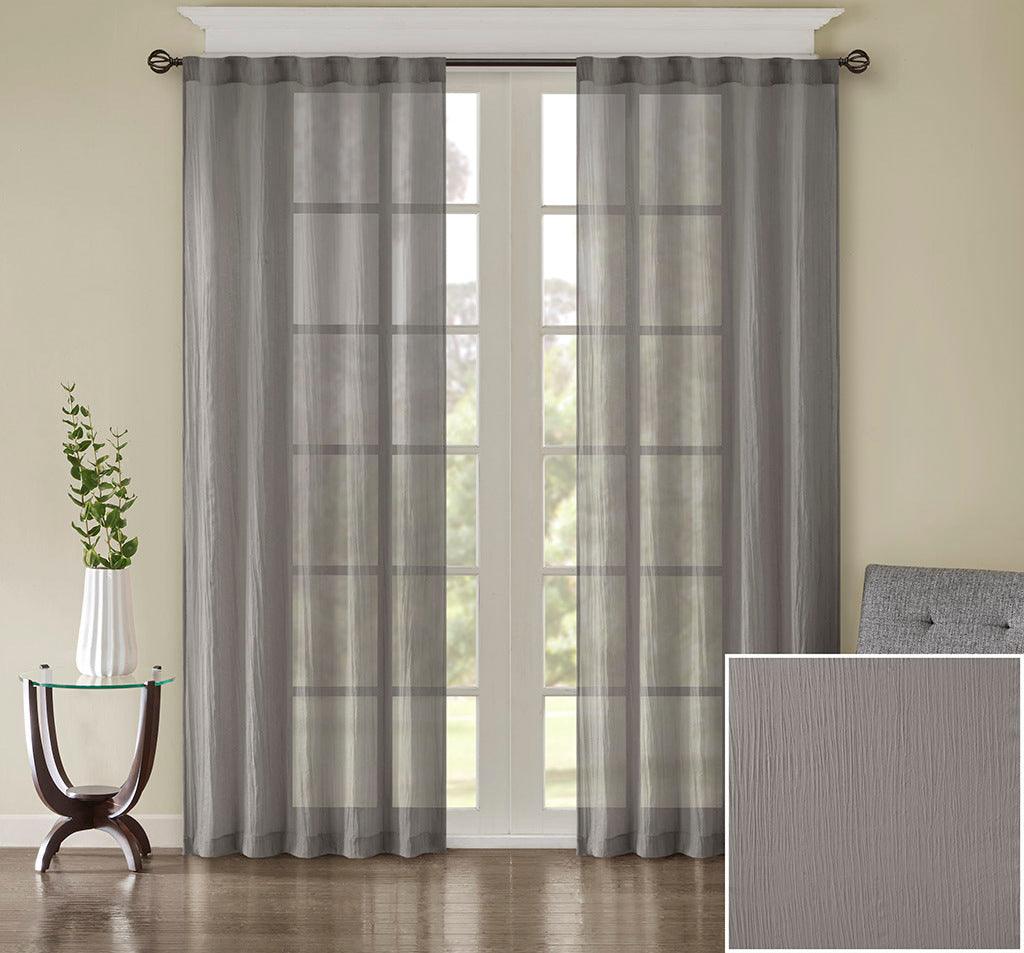 Olliix.com Curtains - Harper 95" Solid Crushed Window Panel Pair Gray