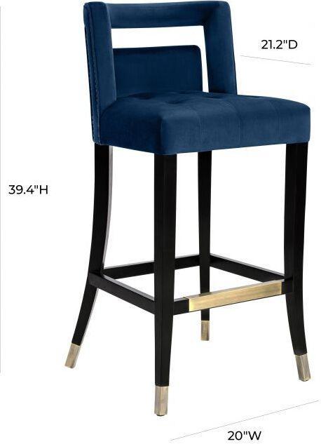 Tov Furniture Barstools - Hart Navy Velvet Bar Stool