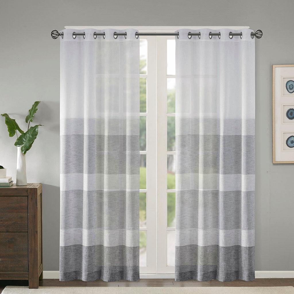 Olliix.com Curtains - Hayden 84 H Woven Faux Linen Striped Window Sheer Gray