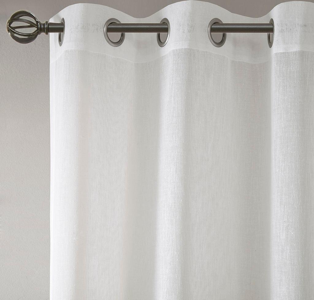 Olliix.com Curtains - Hayden 84 H Woven Faux Linen Striped Window Sheer Gray