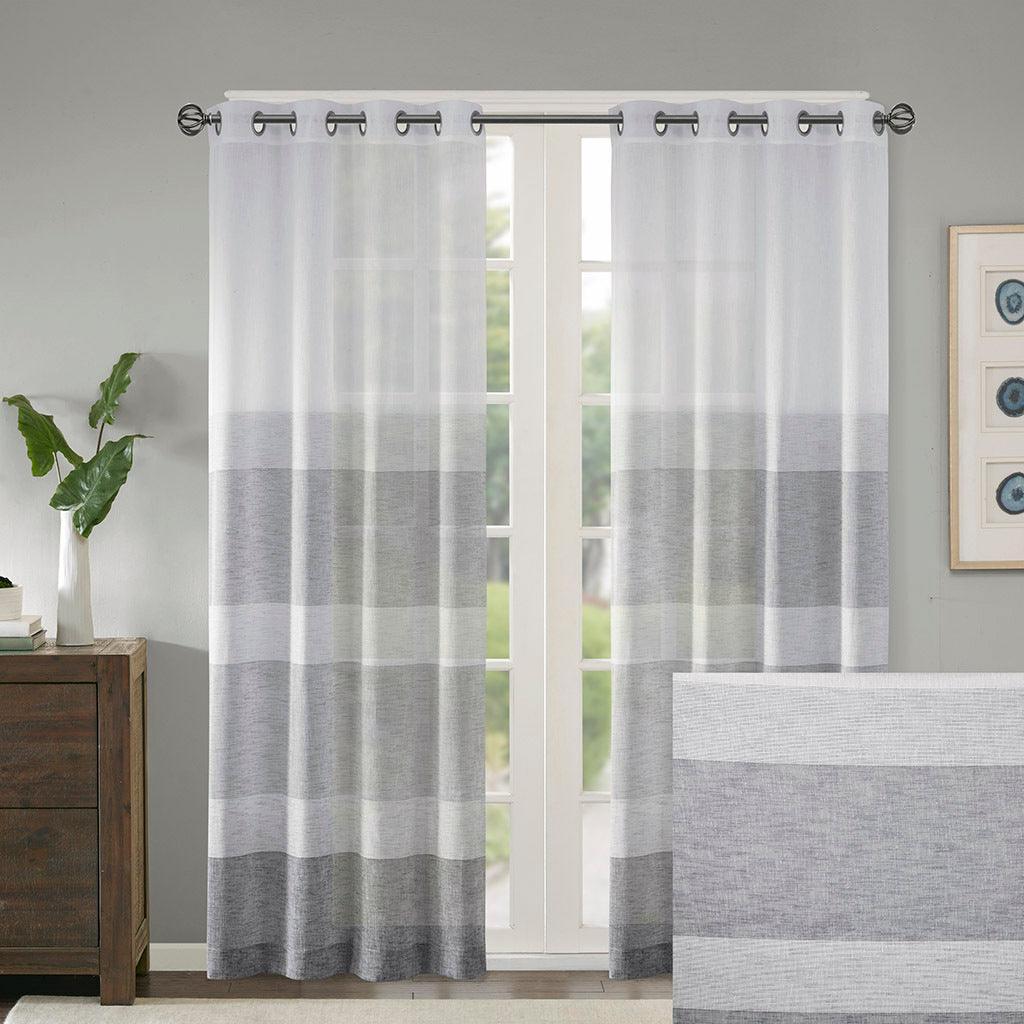 Olliix.com Curtains - Hayden 84 H Woven Faux Linen Striped Window Sheer Gray