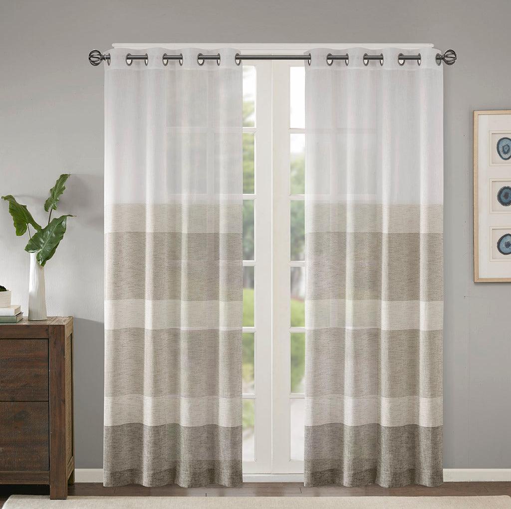 Olliix.com Curtains - Hayden 84" Woven Faux Linen Striped Window Sheer Neutral