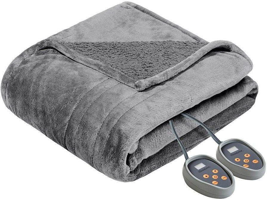 Olliix.com Comforters & Blankets - Heated Microlight Berber Full Blanket Gray