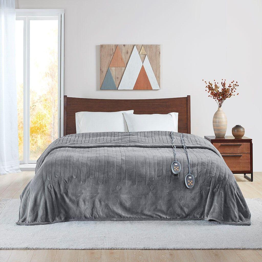 Olliix.com Comforters & Blankets - Heated Microlight Berber Full Blanket Gray