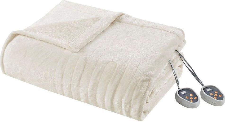 Olliix.com Comforters & Blankets - Heated Plush Queen Blanket Ivory