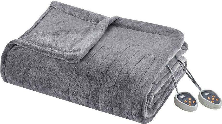 Olliix.com Comforters & Blankets - Heated Plush Twin Blanket Gray