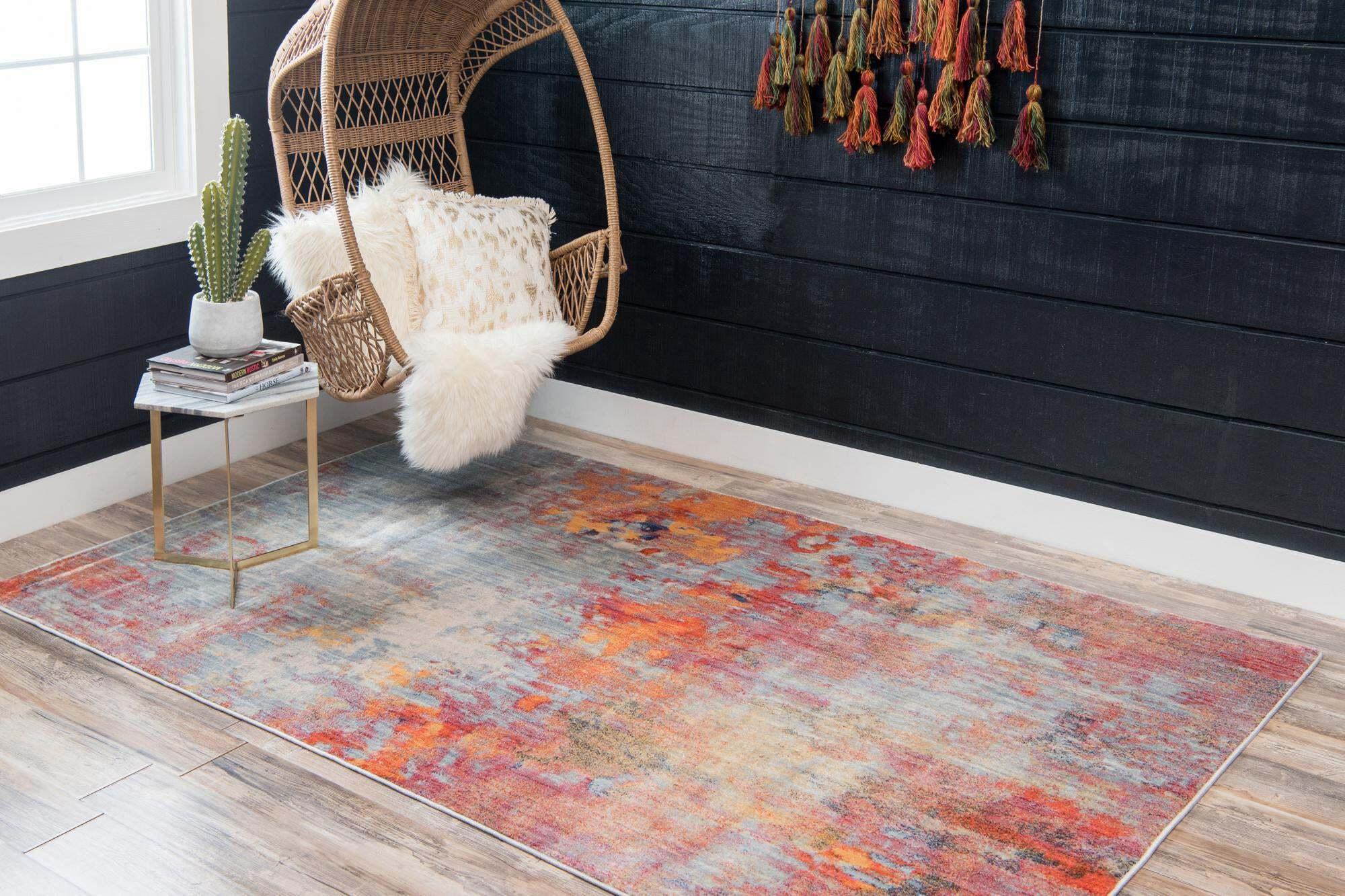 Unique Loom Indoor Rugs - Helios Abstract Rectangular 8x10 Rug Multi & Peach