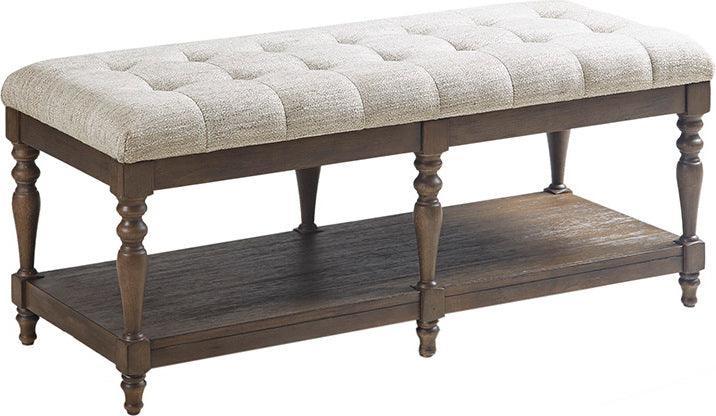 Olliix.com Benches - Highland Tufted Accent Bench with Shelf Ivory