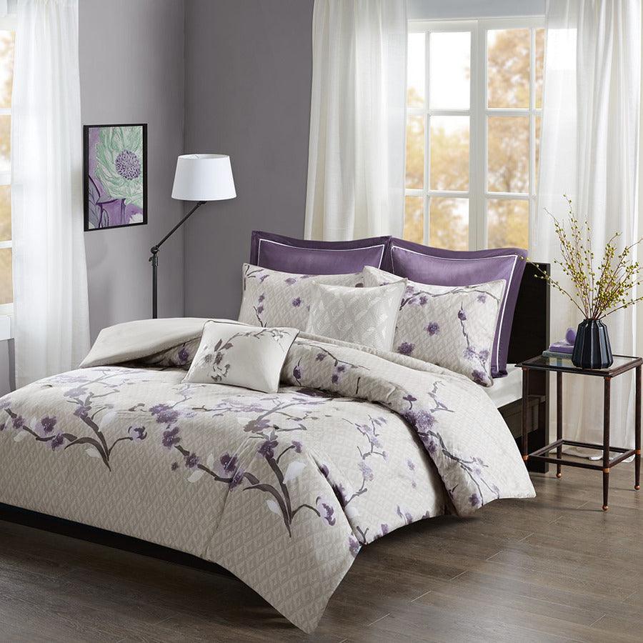 Olliix.com Duvet & Duvet Sets - Holly Transitional 7 Piece Cotton Duvet Cover Set Full/Queen Purple