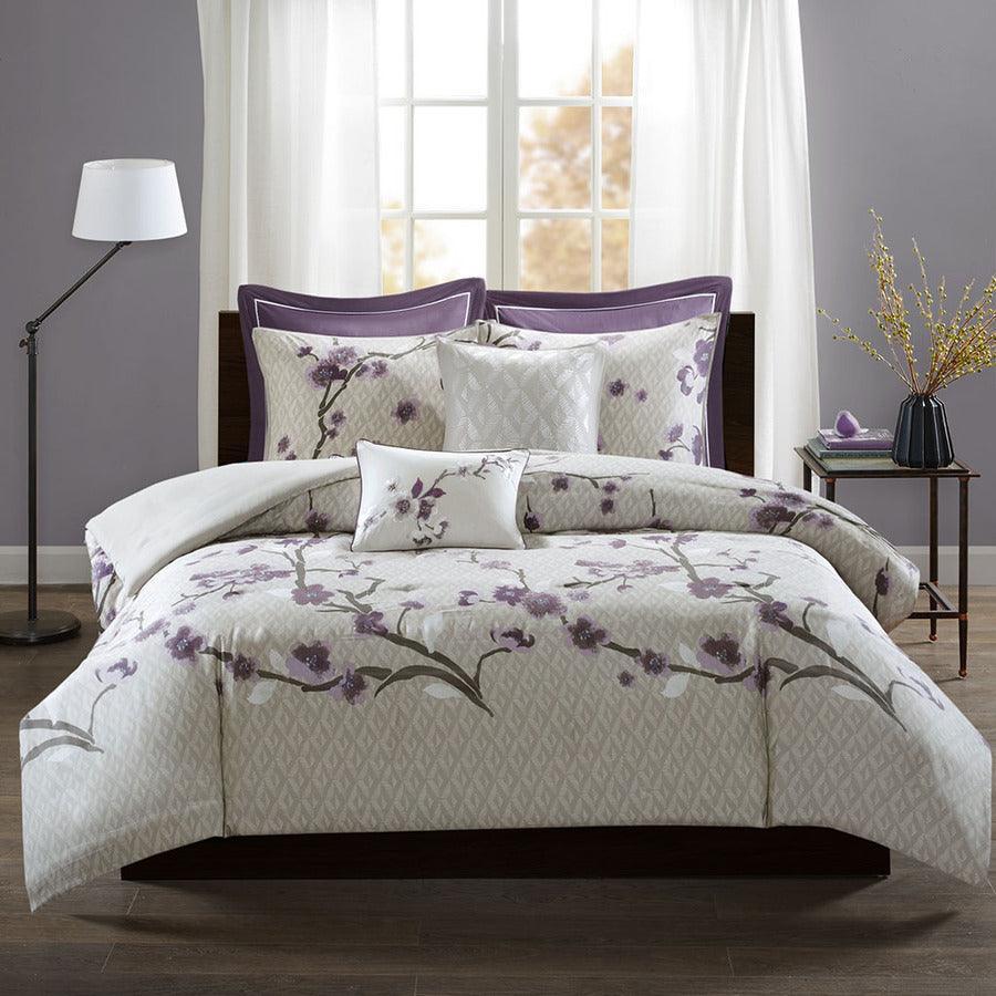 Olliix.com Duvet & Duvet Sets - Holly Transitional 7 Piece Cotton Duvet Cover Set Full/Queen Purple