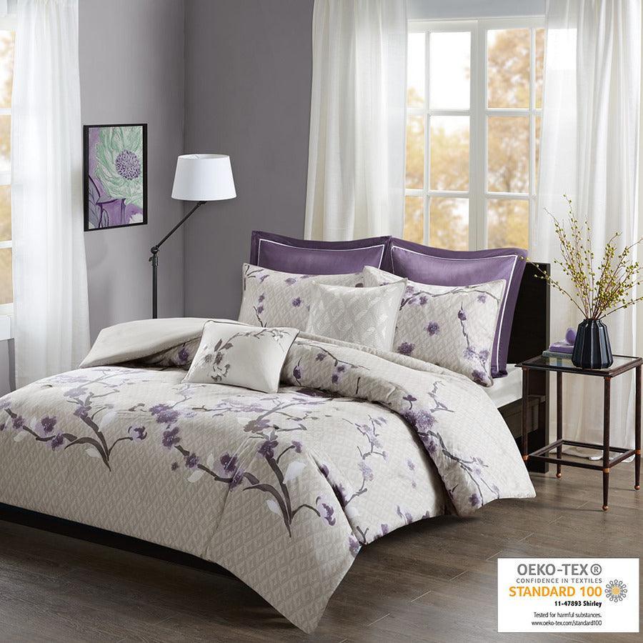 Olliix.com Duvet & Duvet Sets - Holly Transitional 7 Piece Cotton Duvet Cover Set King/Cal King Purple