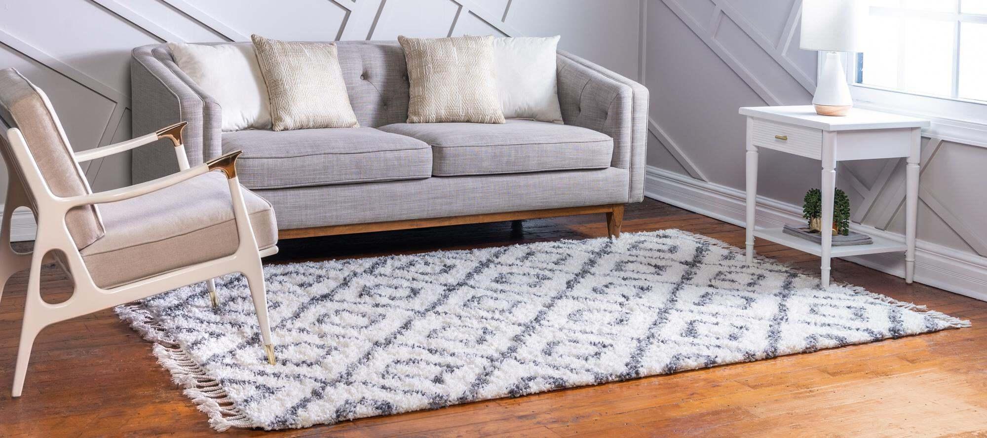 Unique Loom Indoor Rugs - Hygge Shag Geometric Rectangular 8x10 Rug Ivory & Gray