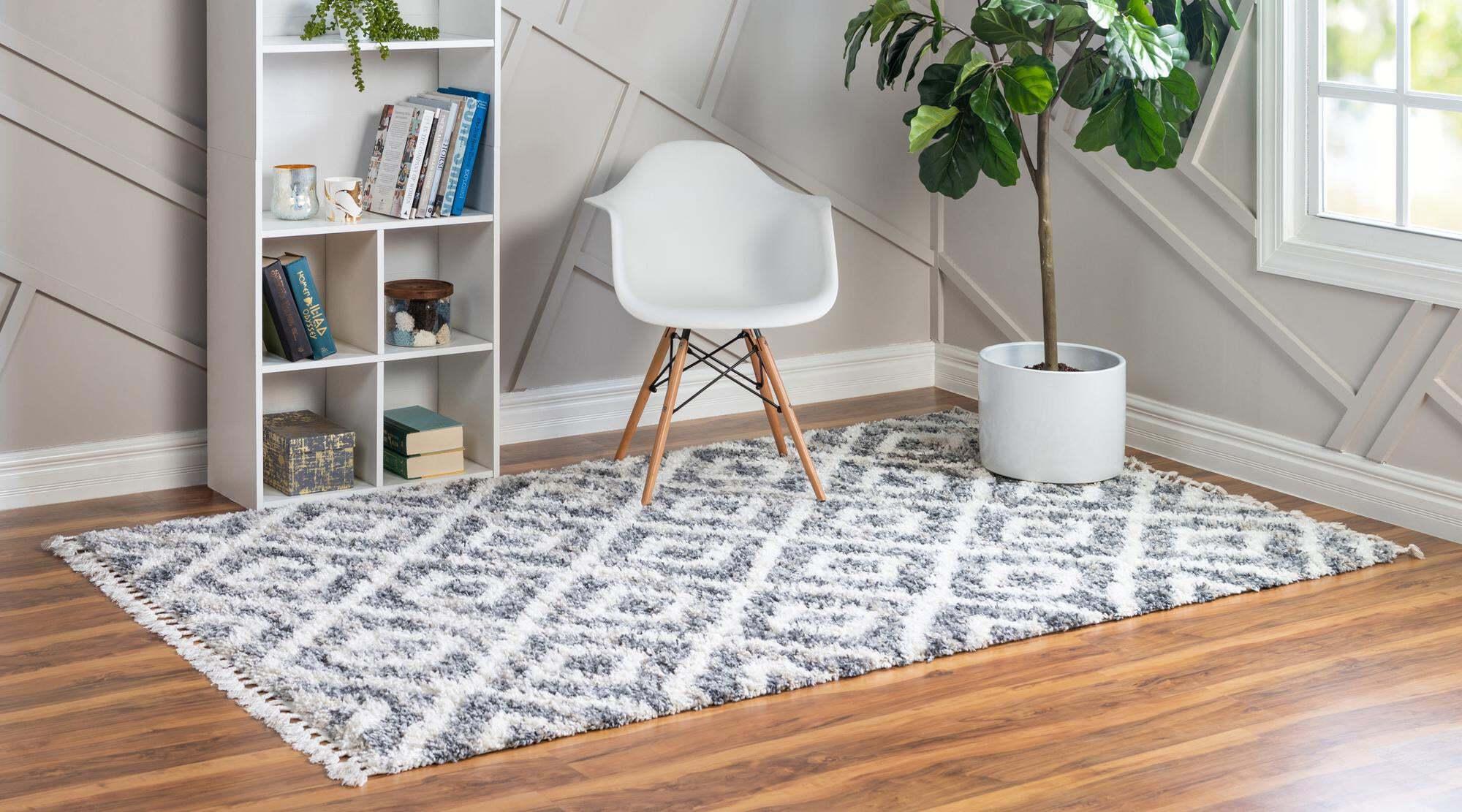 Shop Hygge Shag Geometric Rectangular 9x12 Rug Gray & Ivory