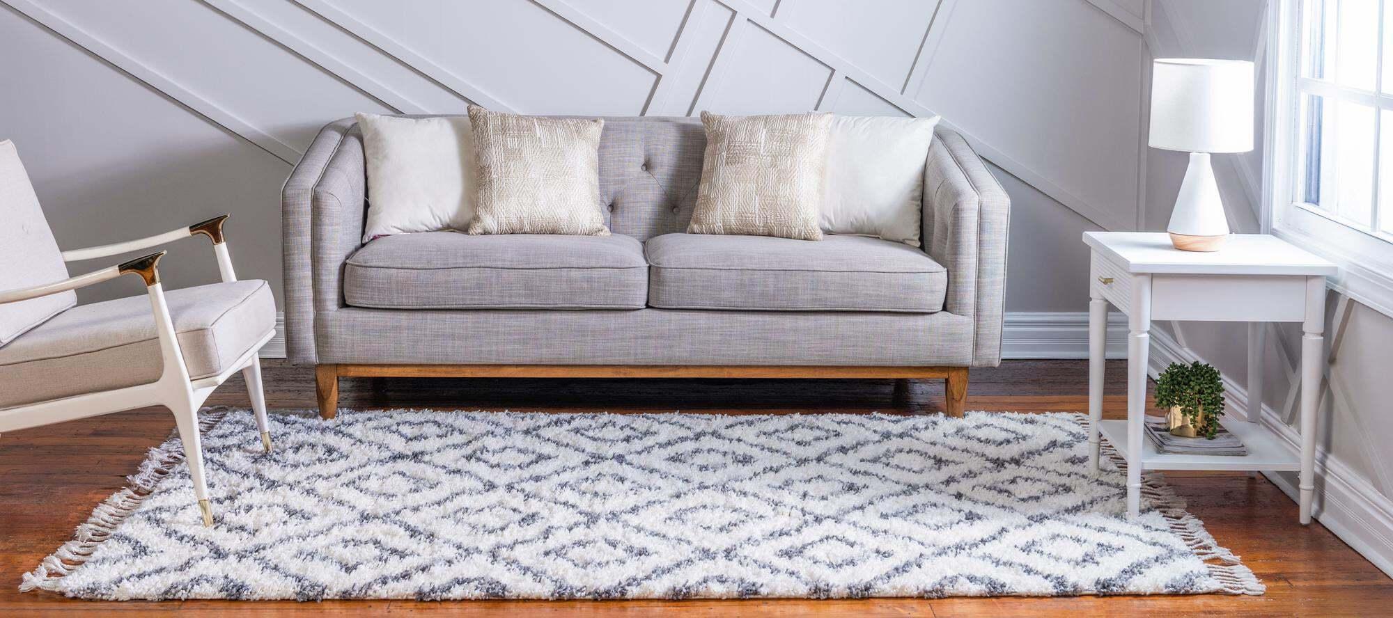 Unique Loom Indoor Rugs - Hygge Shag Geometric Rectangular 9x12 Rug Ivory & Gray