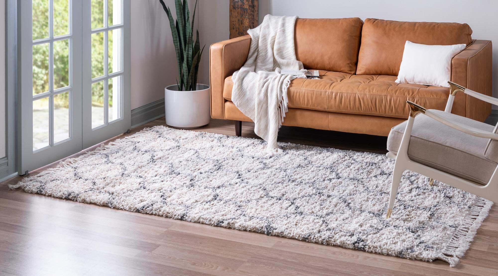 Unique Loom Indoor Rugs - Hygge Shag Trellis Rectangular 9x12 Rug Beige & Gray