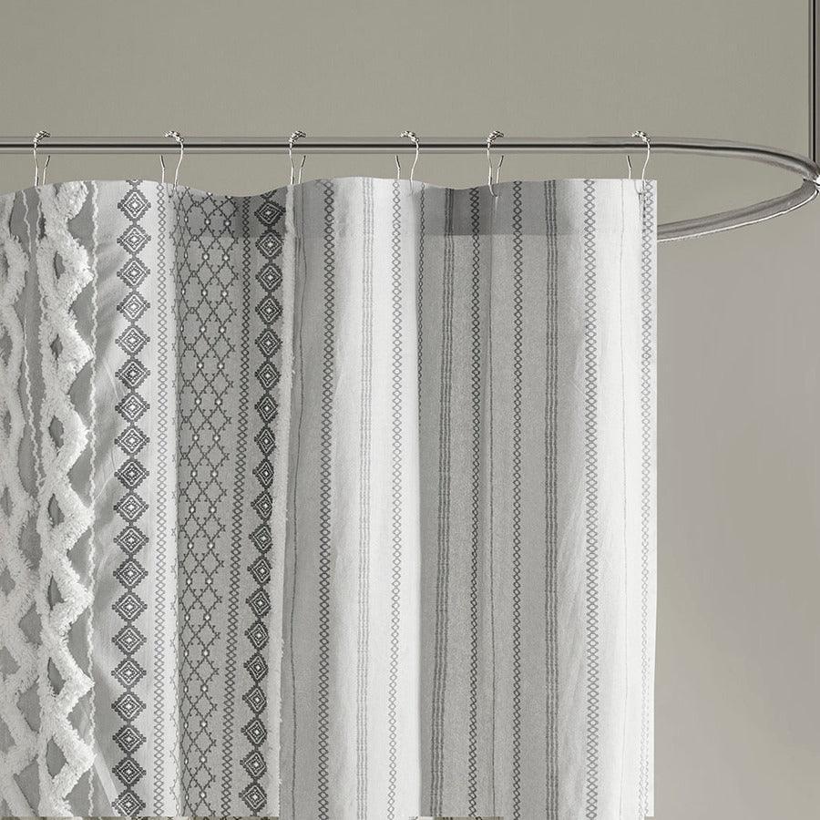 Olliix.com Shower Curtains - Imani Cotton Printed Shower Curtain with Chenille Gray