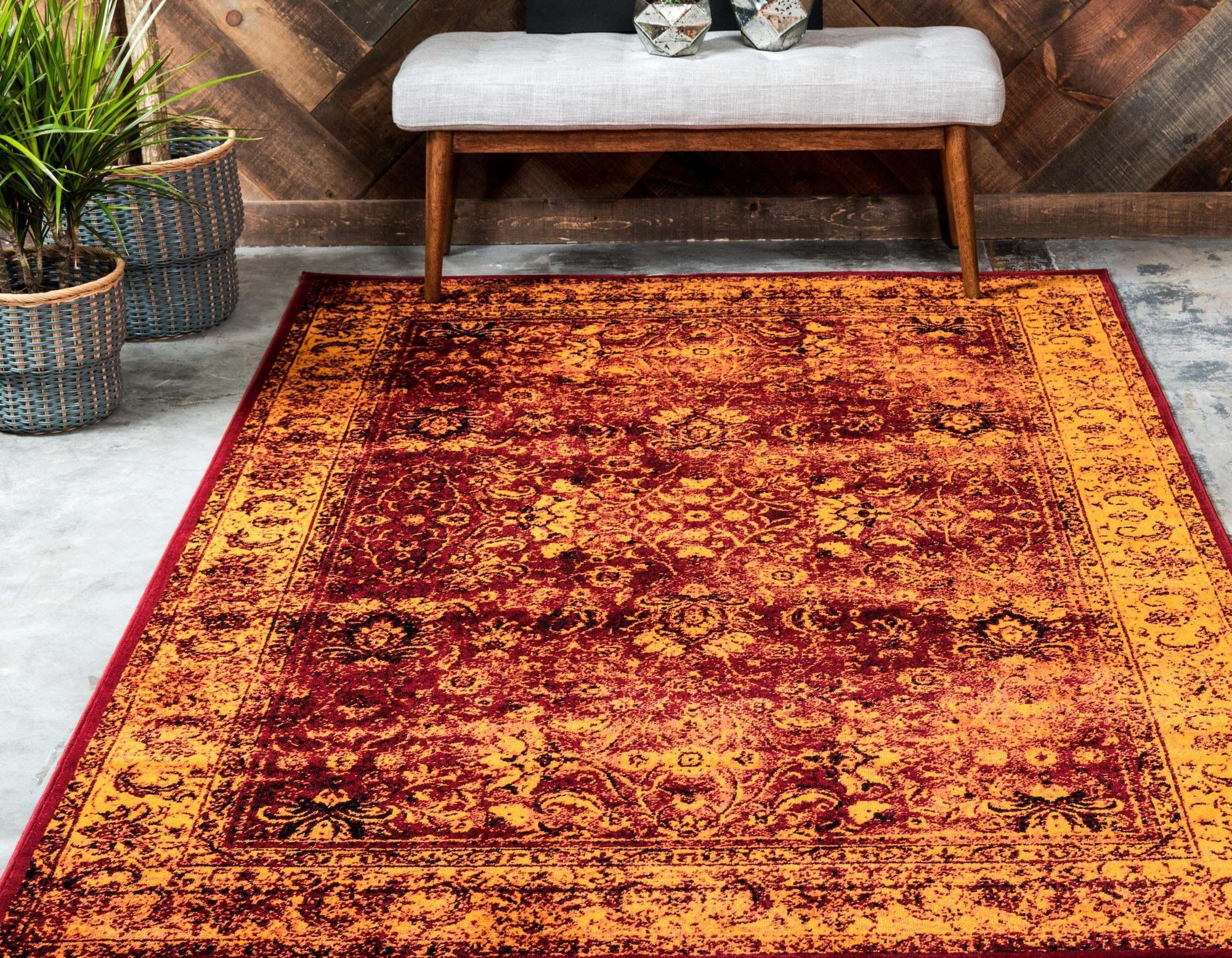 Unique Loom Indoor Rugs - Imperial Border Rectangular 8x11 Rug Burgundy & Orange