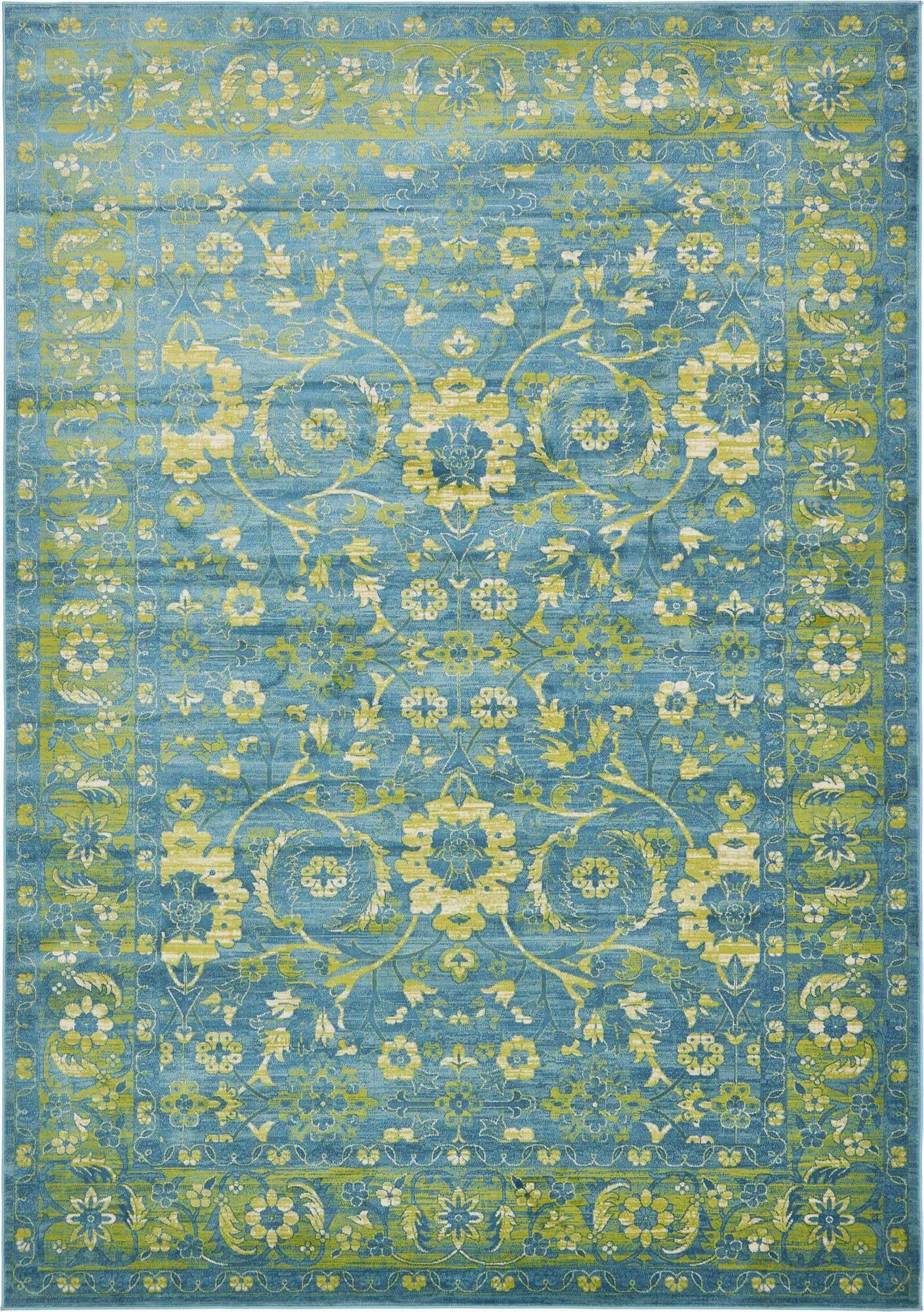 Unique Loom Indoor Rugs - Imperial Rectangular 8x11 Rug Blue & Green