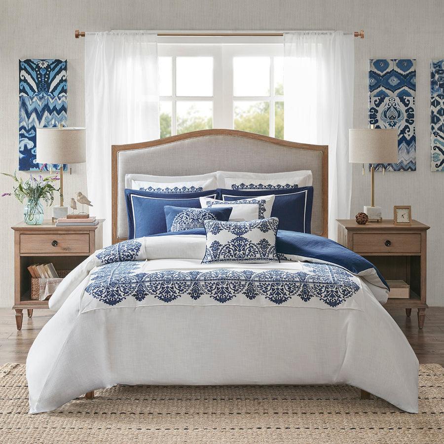 Shop Indigo Glam Sky Faux Linen Oversized Comforter Set Off White, Blue, Comforters & Blankets