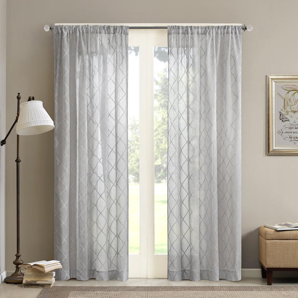 Olliix.com Curtains - Irina 95" Diamond Sheer Window Curtain Gray