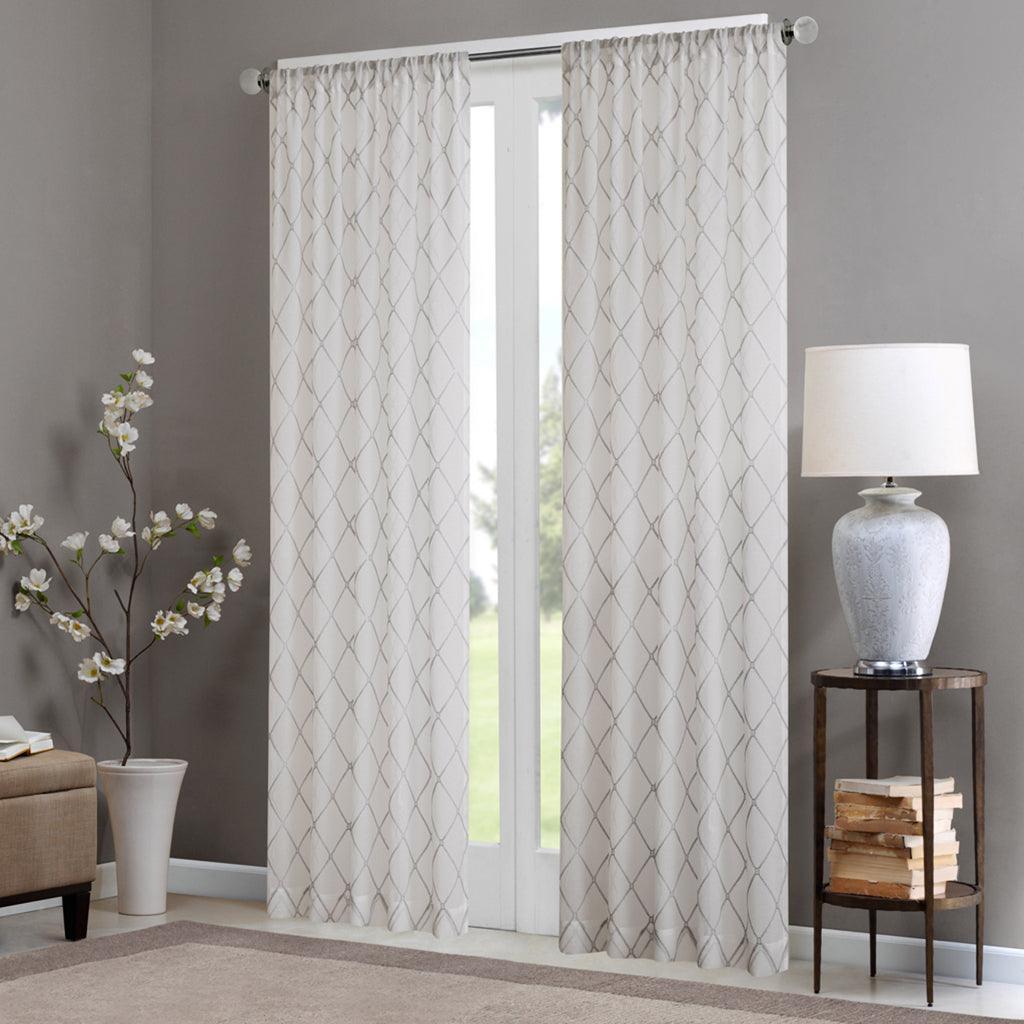 Olliix.com Curtains - Irina 95" Diamond Sheer Window Curtain White & Gray