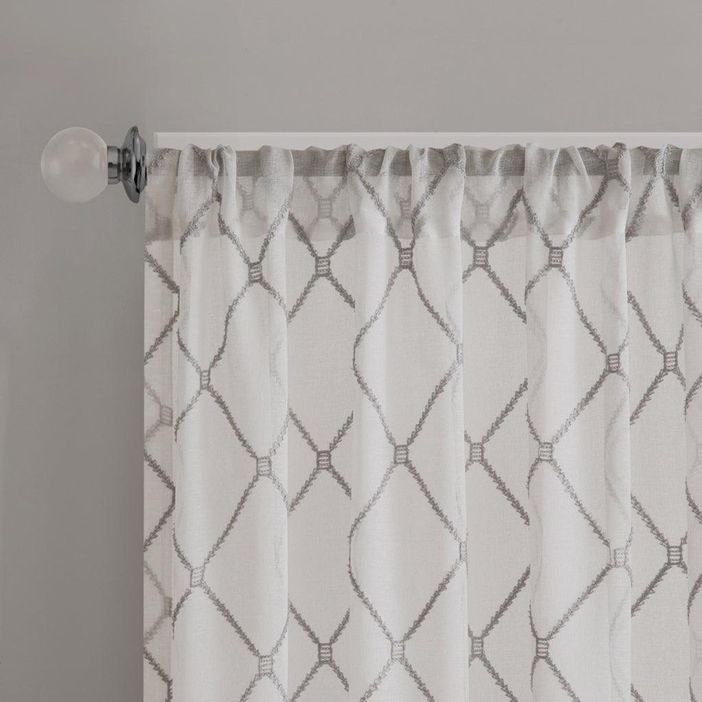 Olliix.com Curtains - Irina 95" Diamond Sheer Window Curtain White & Gray