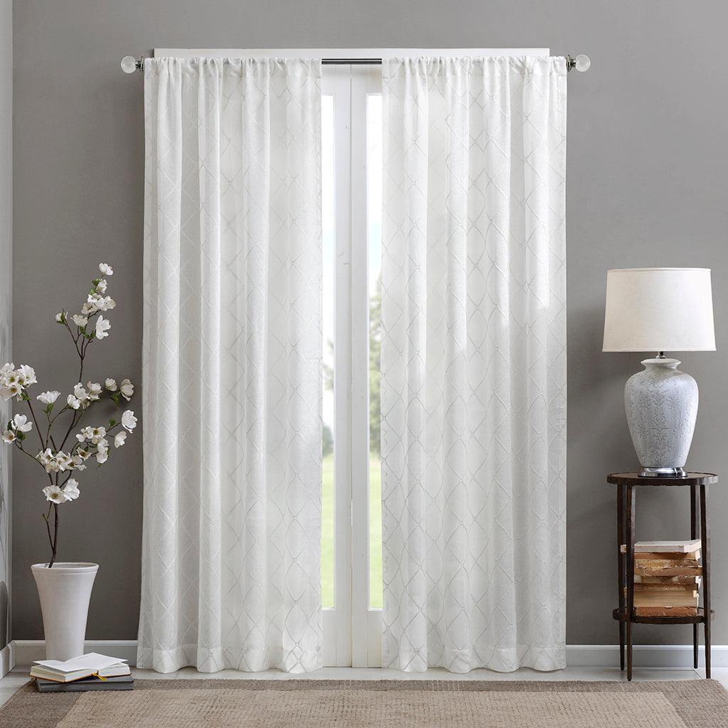 Olliix.com Curtains - Irina 95" Diamond Sheer Window Curtain White