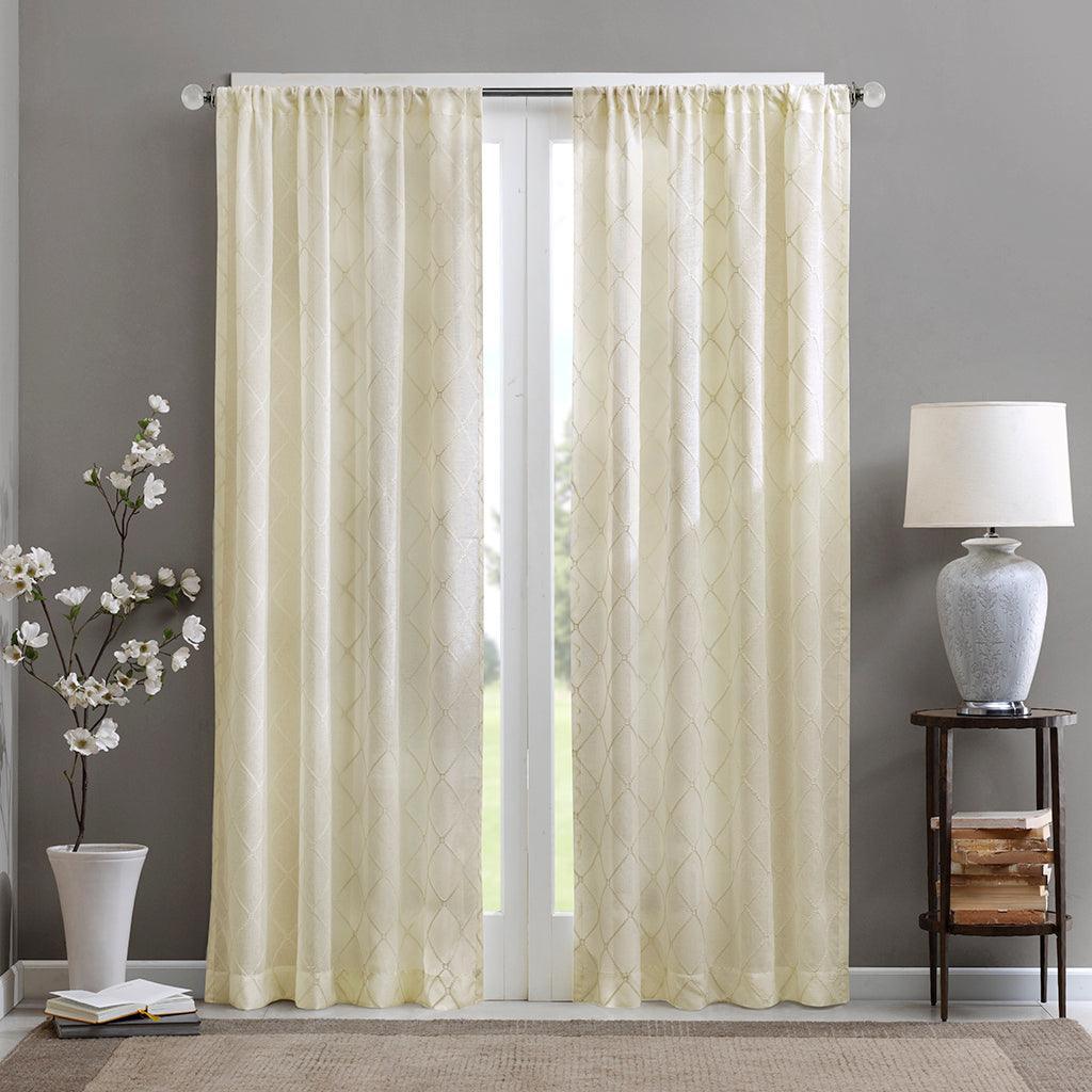 Olliix.com Curtains - Irina 95 H Diamond Sheer Window Curtain Ivory