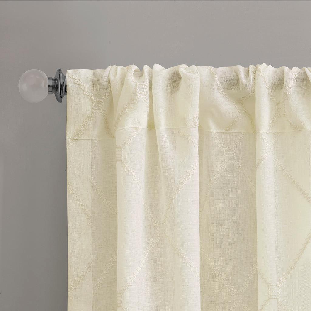 Olliix.com Curtains - Irina 95 H Diamond Sheer Window Curtain Ivory