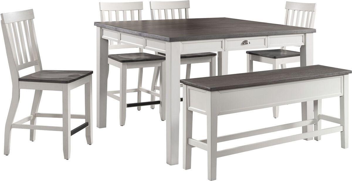 Elements Dining Sets - Jamison 6PC Counter Height Dining Set-Table, Four Chairs & Storage Bench Gray & White