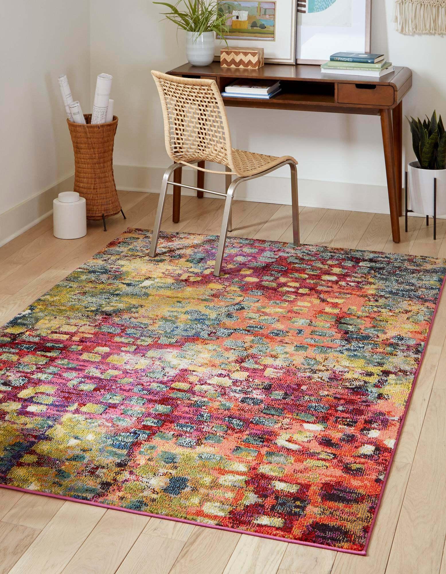 Unique Loom Indoor Rugs - Jardin Abstract Rectangular 8x11 Rug Multi & Blue