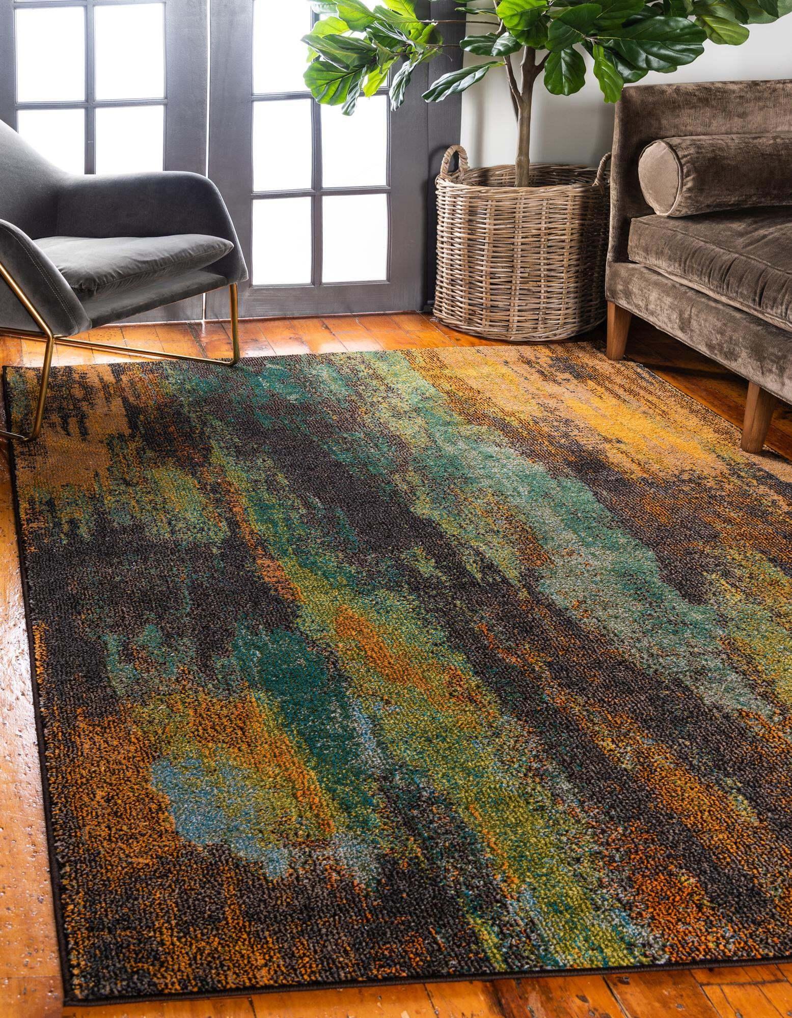 Unique Loom Indoor Rugs - Jardin Abstract Rectangular 9x12 Rug Multi & Orange