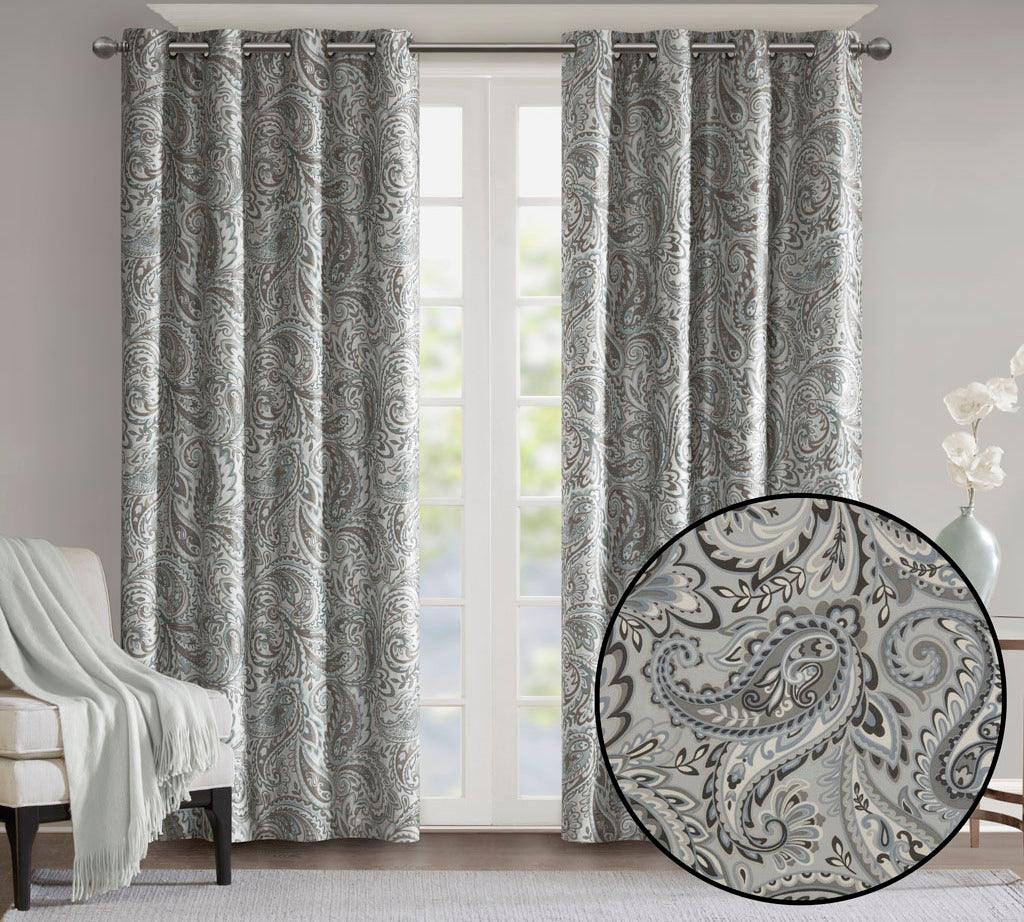 Olliix.com Curtains - Jenelle 95 H Paisley Printed Total Blackout Window Panel Gray