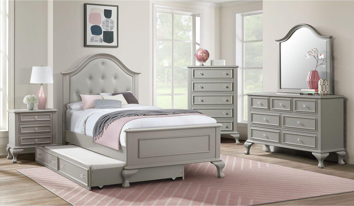 Elements Bedroom Sets - Jenna Twin Panel 4 Piece Bedroom Set in Grey