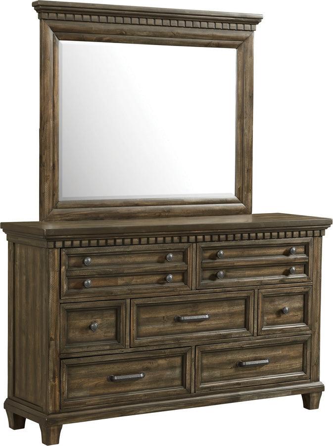 Elements Bedroom Sets - Johnny 7-Drawer Dresser with Mirror Set Smokey Walnut