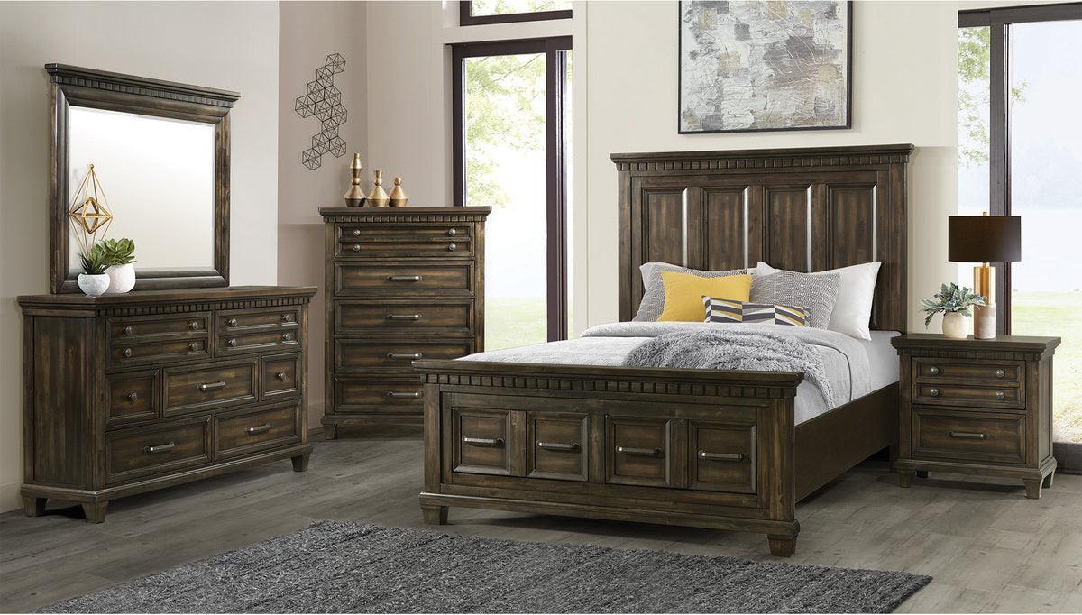 Elements Bedroom Sets - Johnny Queen Storage 4PC Bedroom Set Smokey Walnut