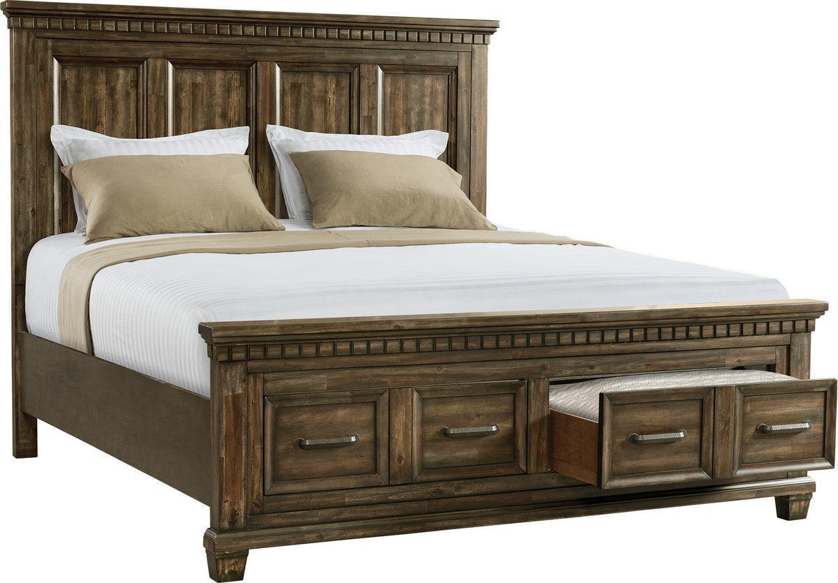 Elements Bedroom Sets - Johnny Queen Storage 5PC Bedroom Set Smokey Walnut