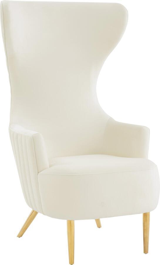 Tov Furniture Accent Chairs - Julia Cream Velvet Channel Tufted Wingback Chair