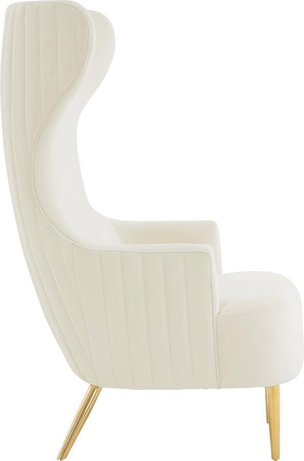 Tov Furniture Accent Chairs - Julia Cream Velvet Channel Tufted Wingback Chair