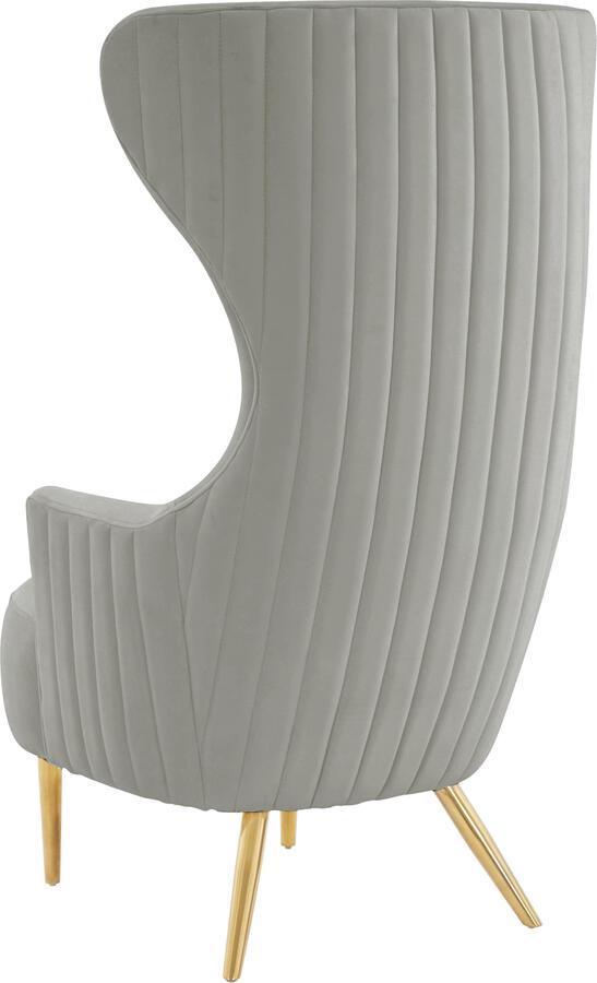 Tov Furniture Accent Chairs - Julia Grey Velvet Channel Tufted Wingback Chair Grey