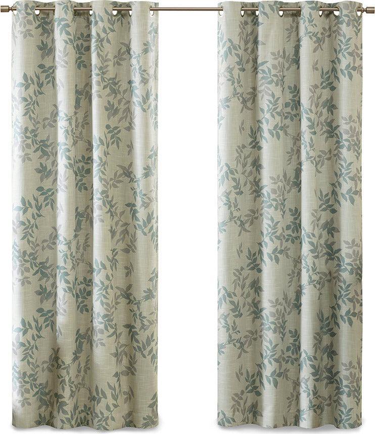 Olliix.com Curtains - Julie 84 H Printed Botanical Blackout Panel Aqua